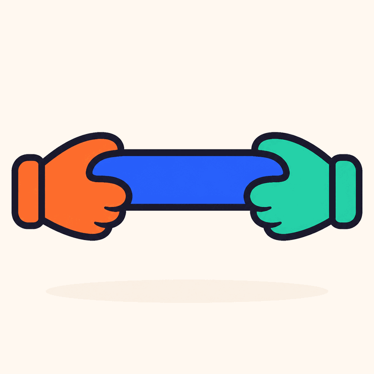 One hand passing a link to another.